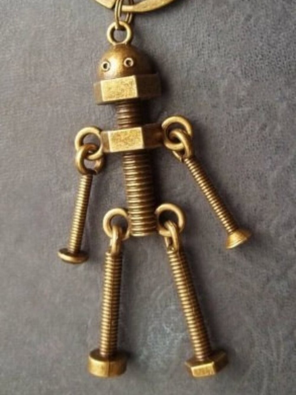 Robot Keychain Industrial Screw Nut Art Keyring Charm Steampunk